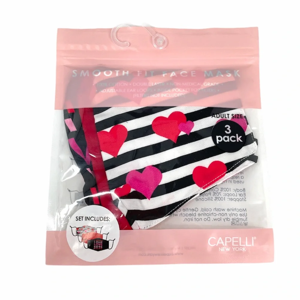 Capellini Smooth Fit Face Masks, 3 Pack, Red